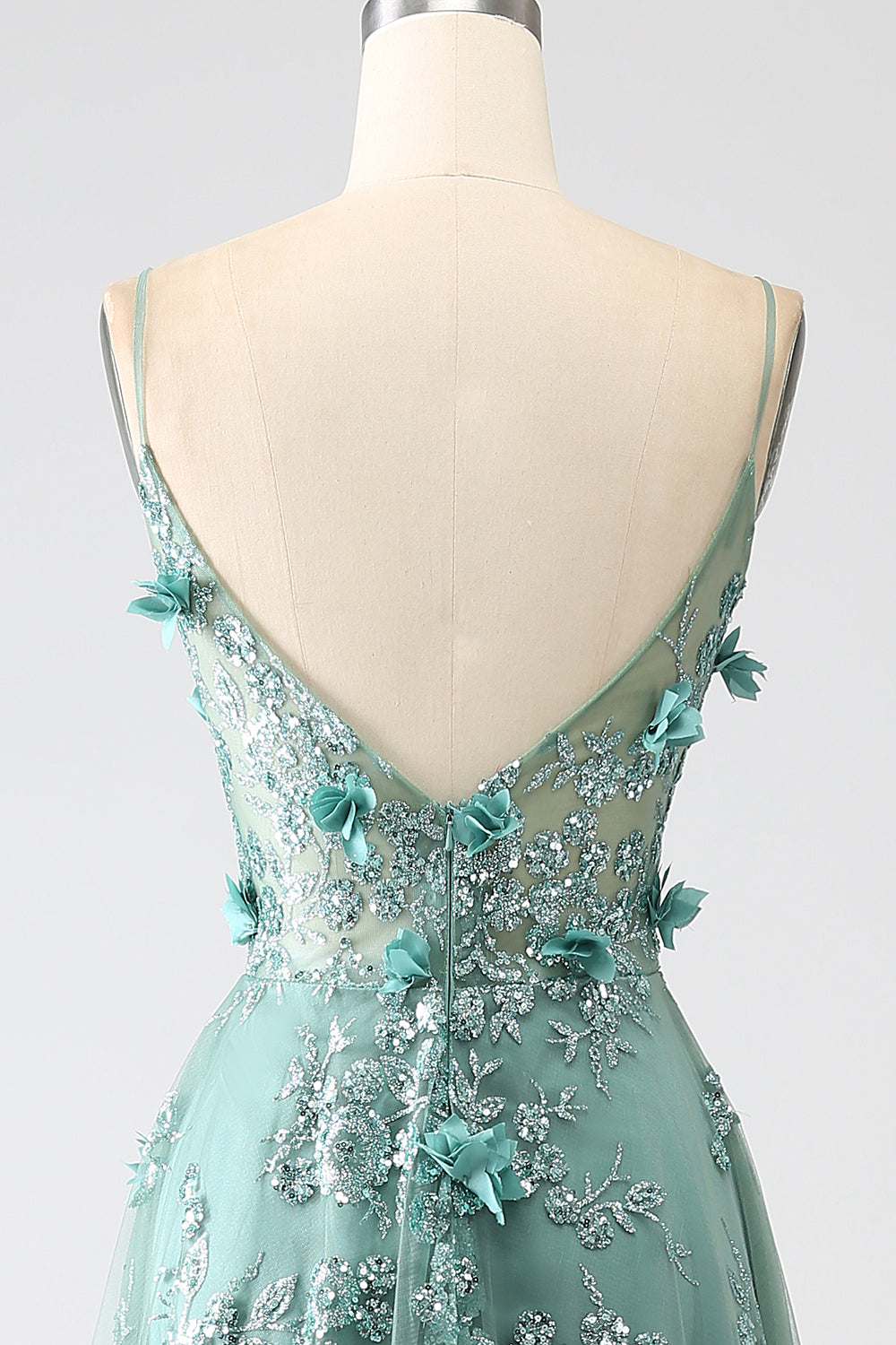 Vestido de fiesta largo con corsé de flores de encaje gris brillante