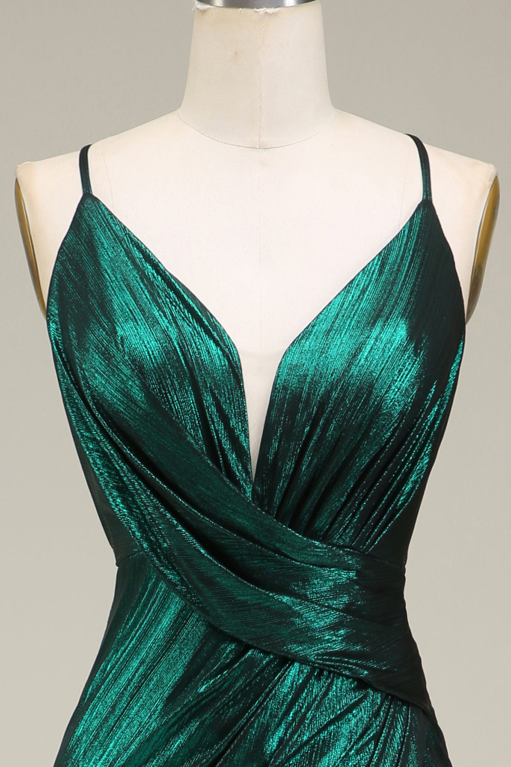 Vestido de fiesta largo de tirantes de espagueti de sirena verde oscuro con espalda abierta