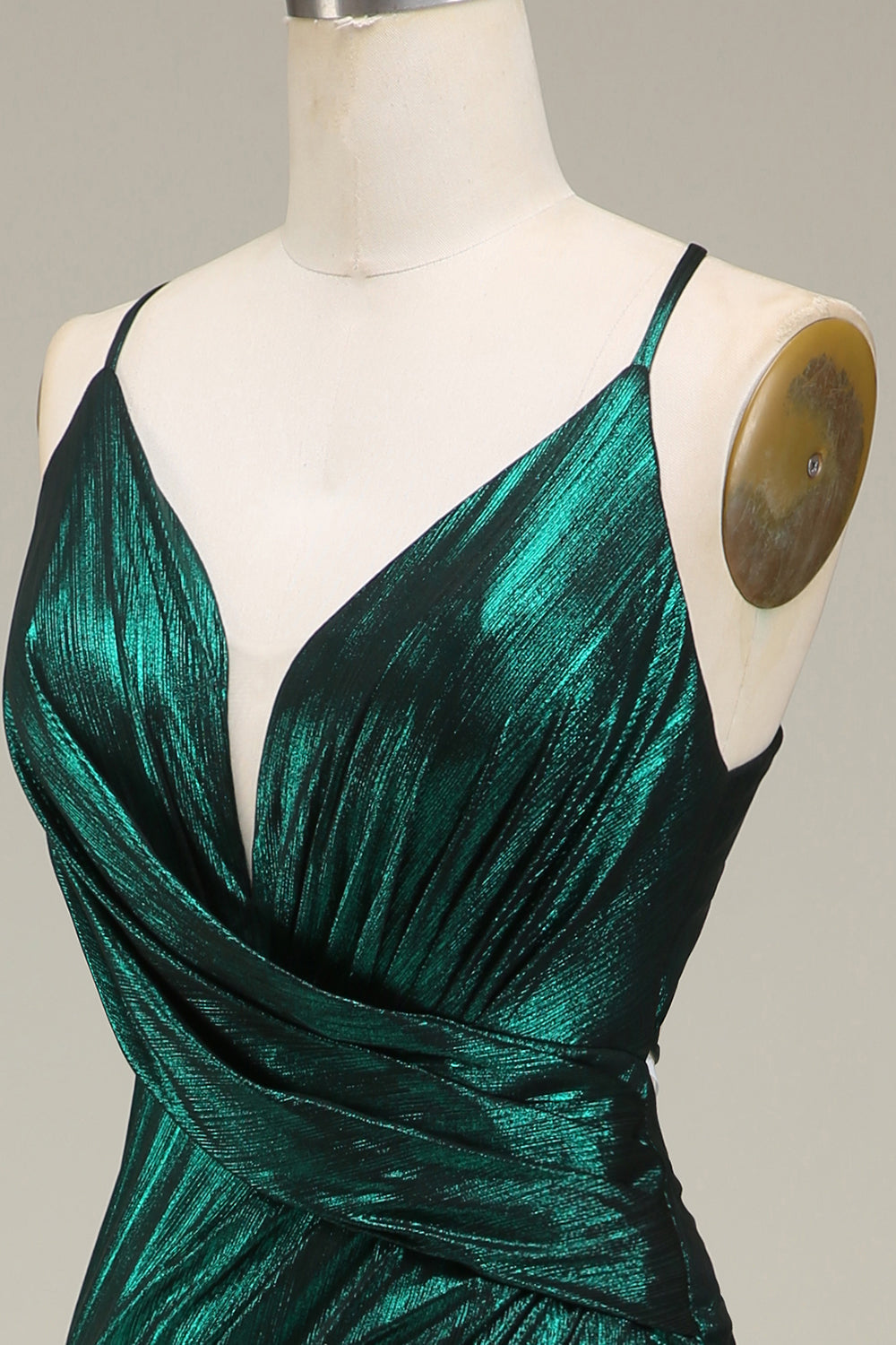 Vestido de fiesta largo de tirantes de espagueti de sirena verde oscuro con espalda abierta