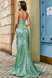 Vestido de fiesta largo verde con tirantes de espagueti de sirena de moda con espalda entrecruzada
