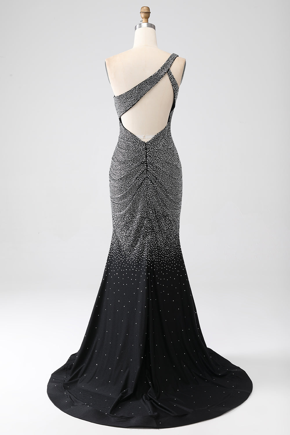 Vestido de fiesta con corsé de un hombro de sirena negro brillante