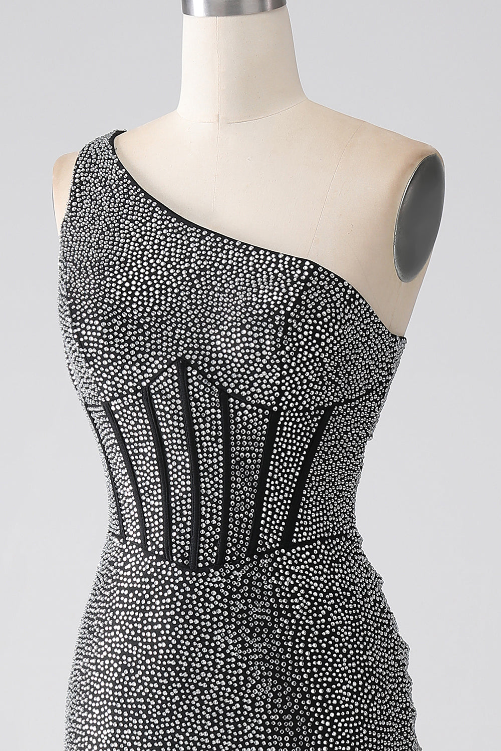Vestido de fiesta con corsé de un hombro de sirena negro brillante