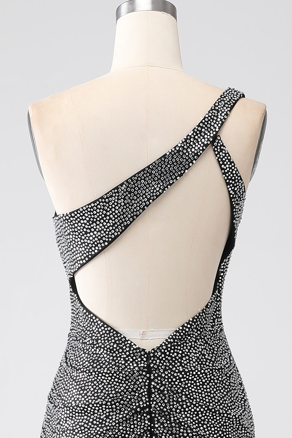 Vestido de fiesta con corsé de un hombro de sirena negro brillante