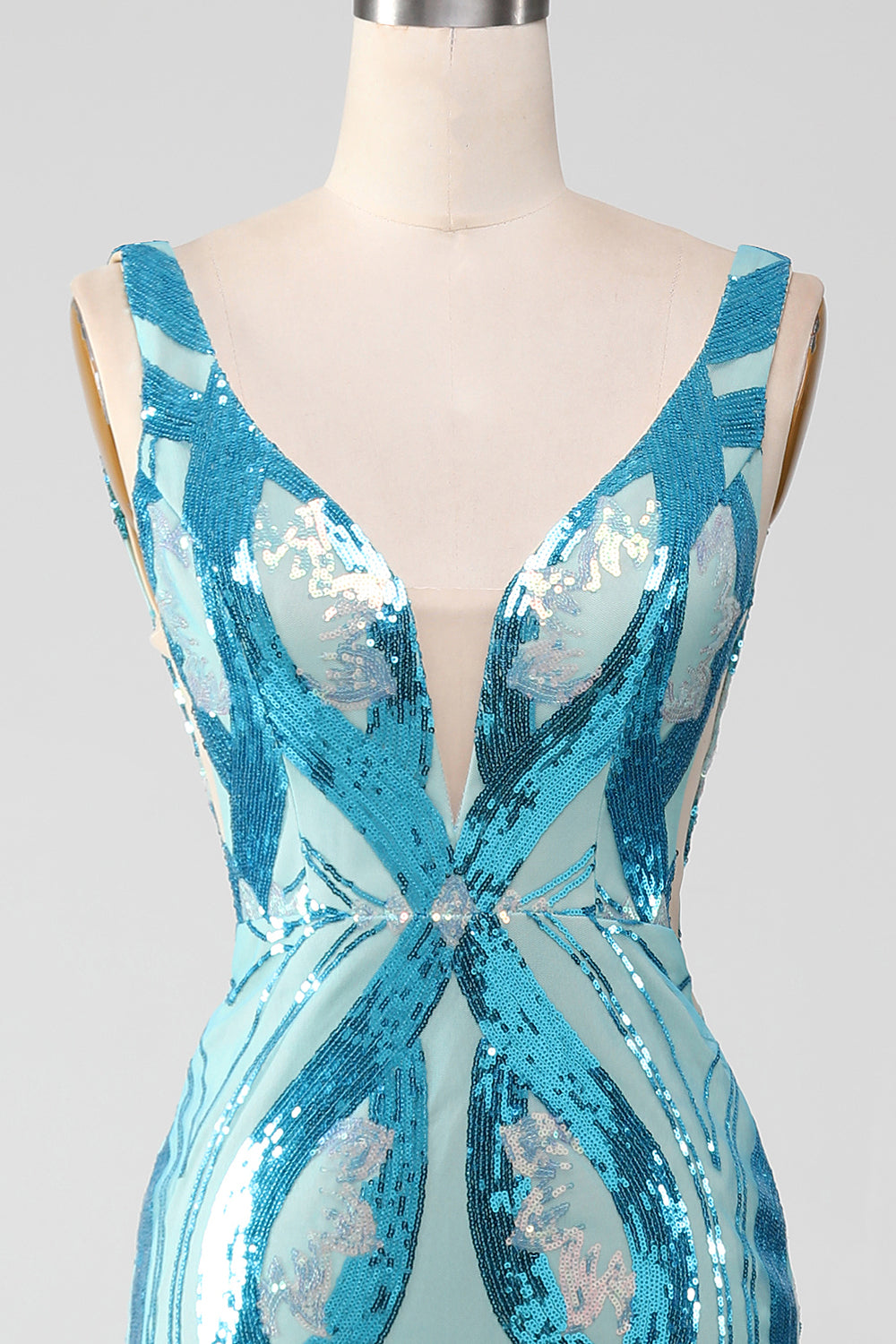 Vestido largo de fiesta de lentejuelas con cuello en V de sirena púrpura oscuro
