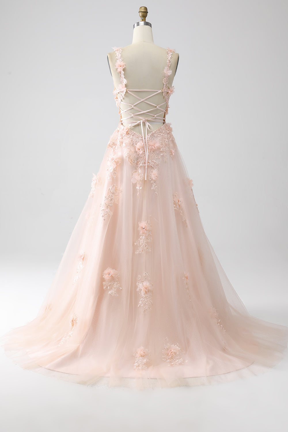 Vestido largo de fiesta con tirantes finos de línea A con apliques