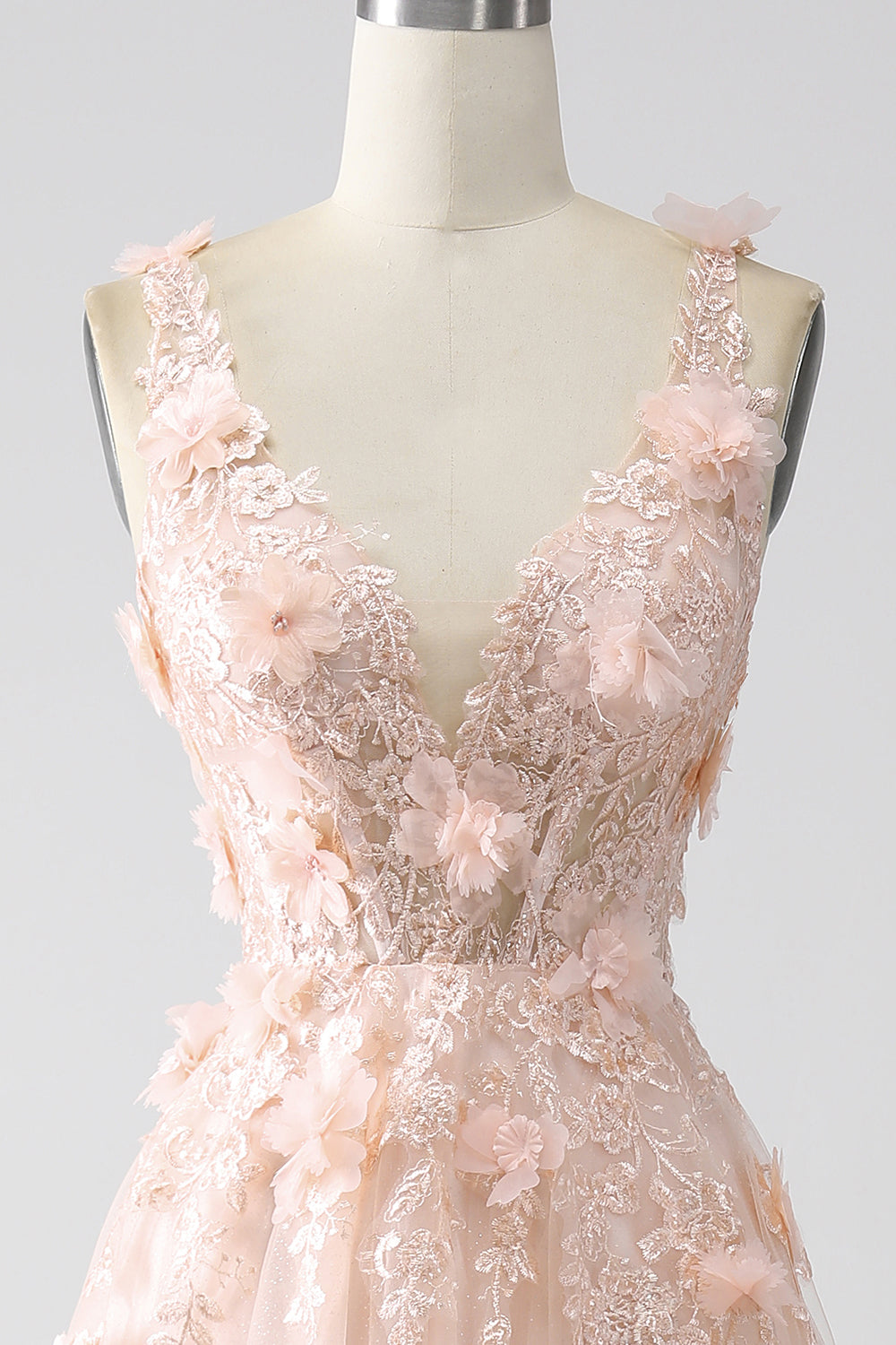 Vestido largo de fiesta con tirantes finos de línea A con apliques