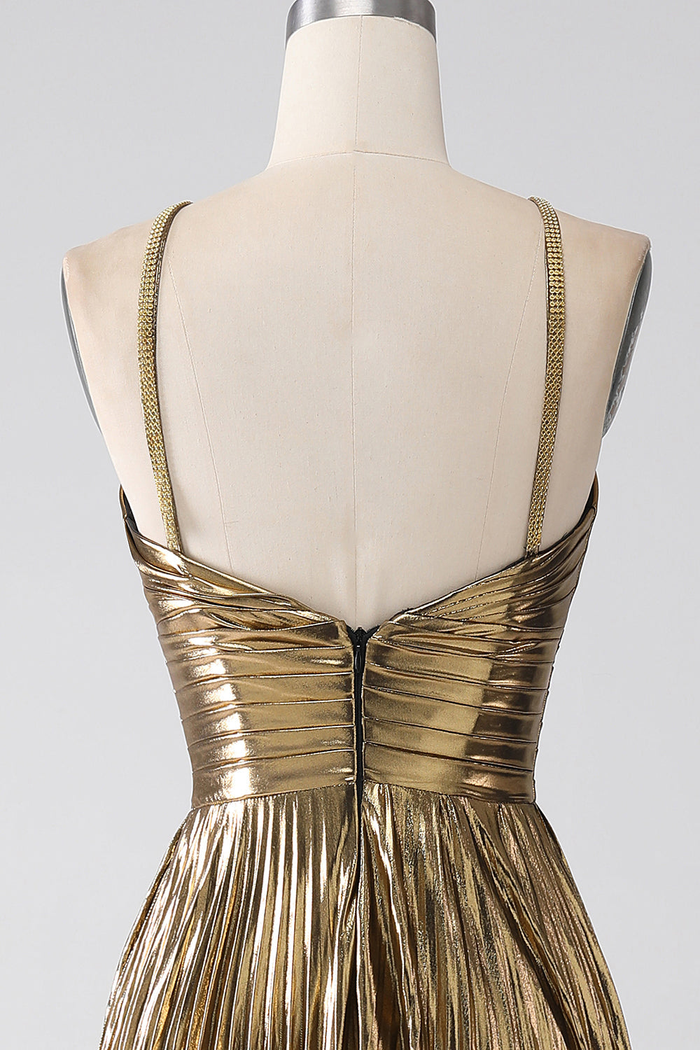 Vestido de fiesta plisado con tirantes de espagueti fucsia de línea A con abertura