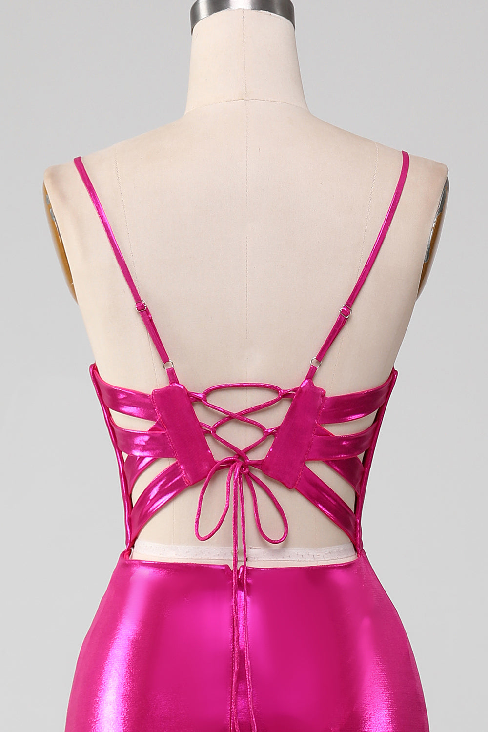 Vestido de fiesta simple de sirena rosa brillante con abertura