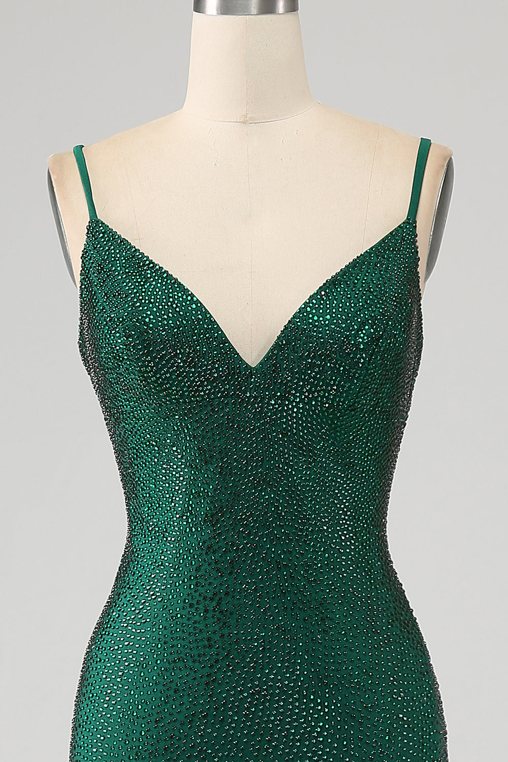 Vestido de fiesta de sirena largo con cuentas verde oscuro brillante con abertura