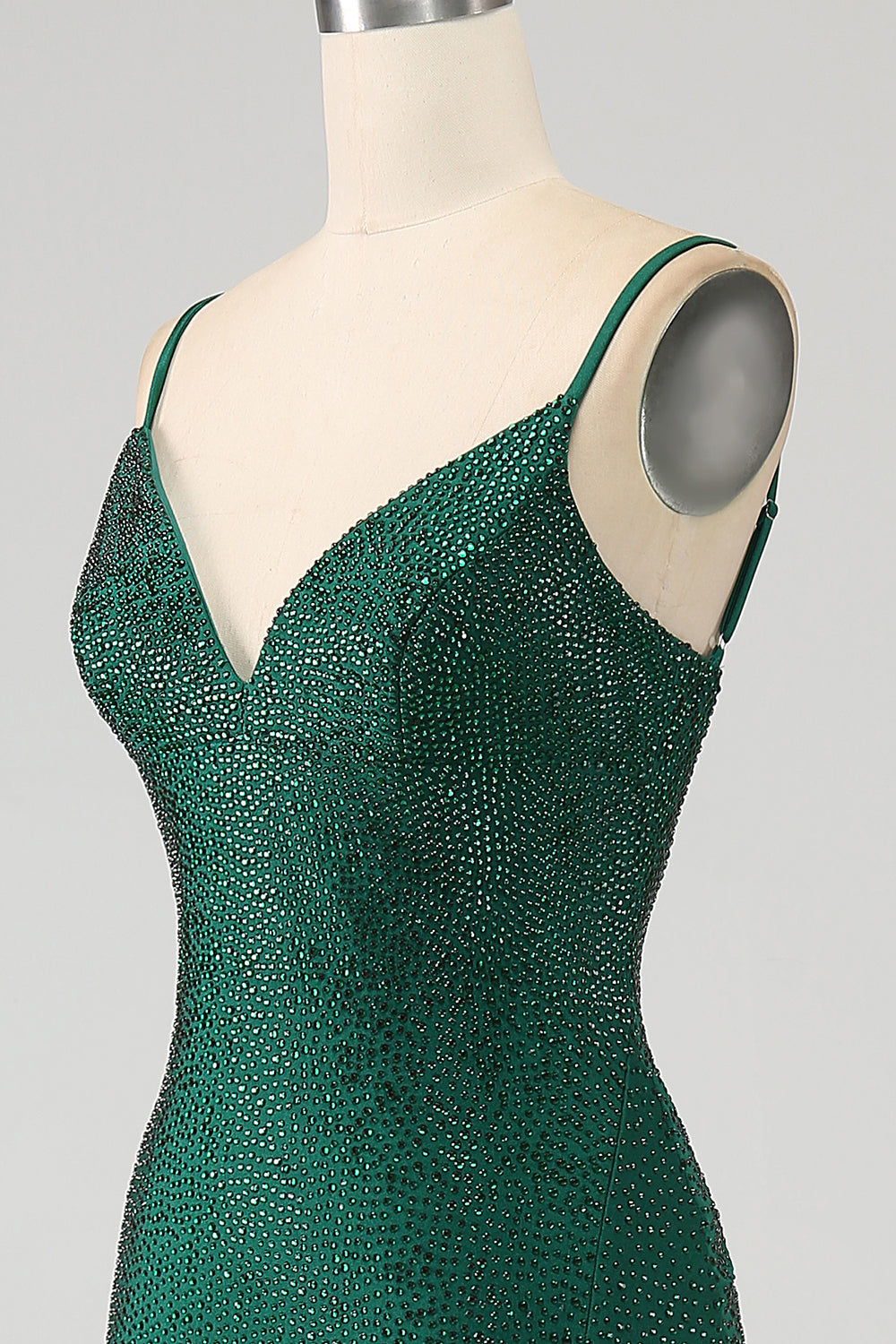 Vestido de fiesta de sirena largo con cuentas verde oscuro brillante con abertura