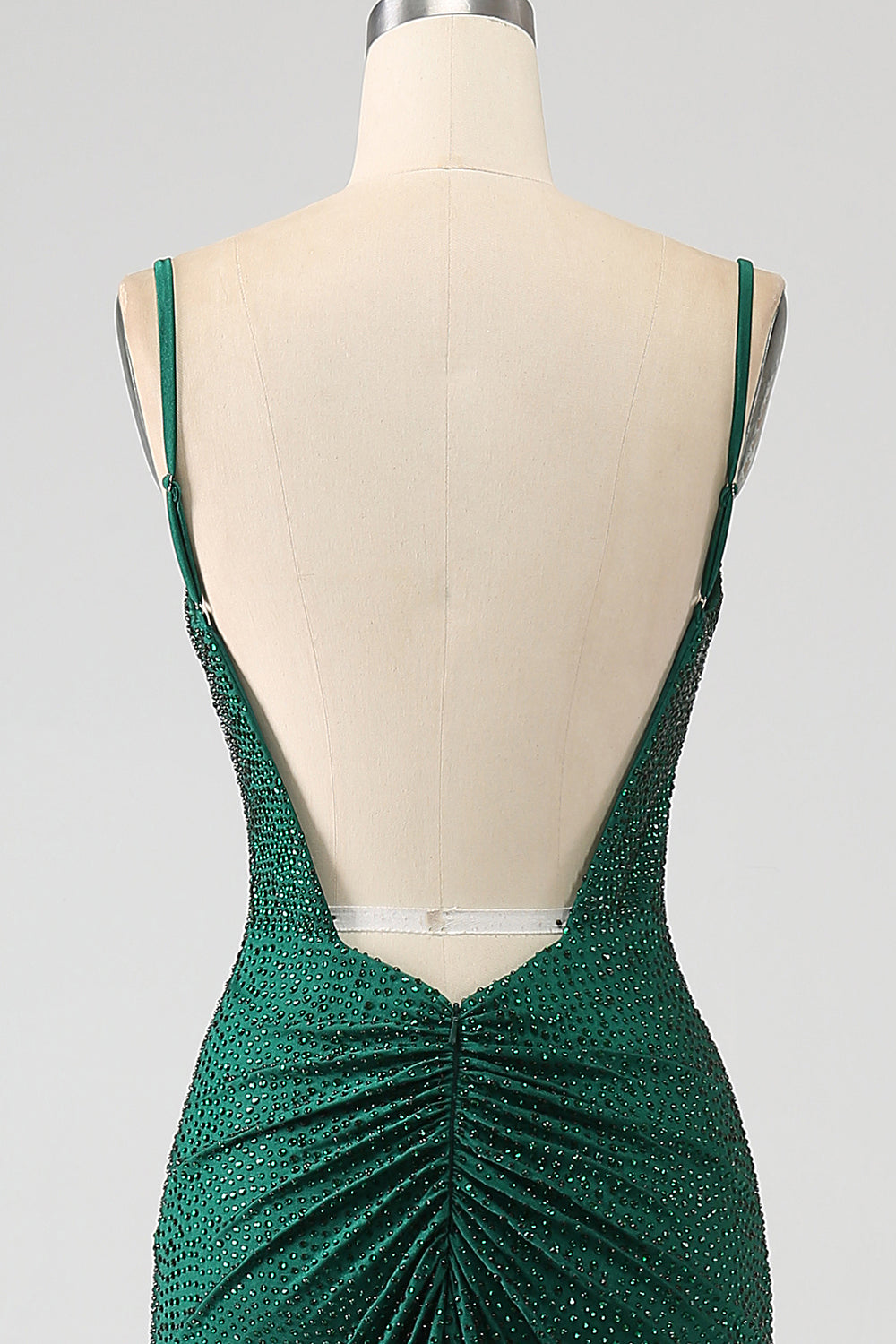 Vestido de fiesta de sirena largo con cuentas verde oscuro brillante con abertura