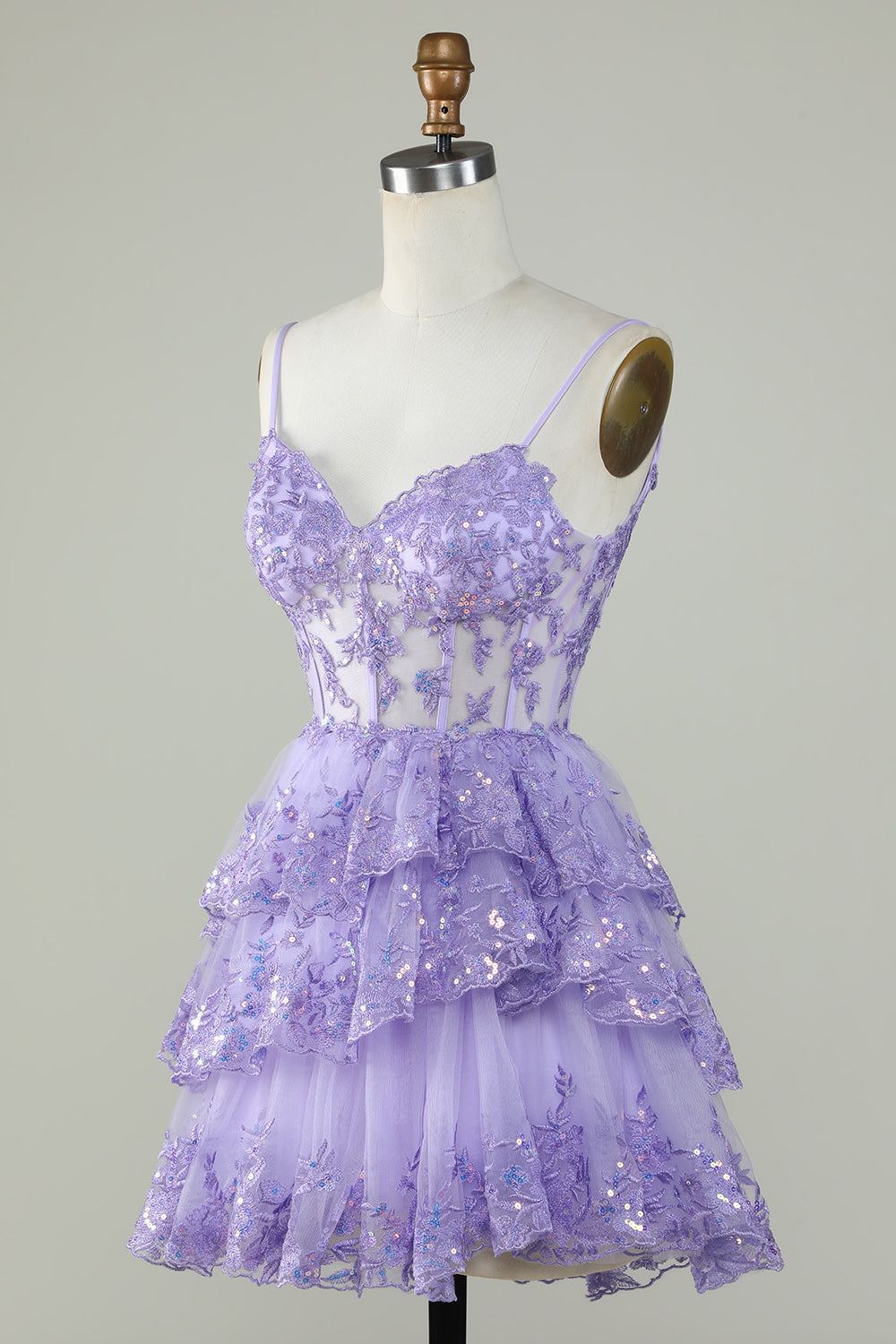 Lindo A Line Spaghetti Straps Dark Blue Sparkly Corset Homecoming Dress
