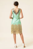 Verde Lentejuelas Flecos 1920s Gatsby Vestido Con Accesorios 20s Set