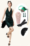 Halter Verde 1920s Gatsby Vestido Con Accesorios