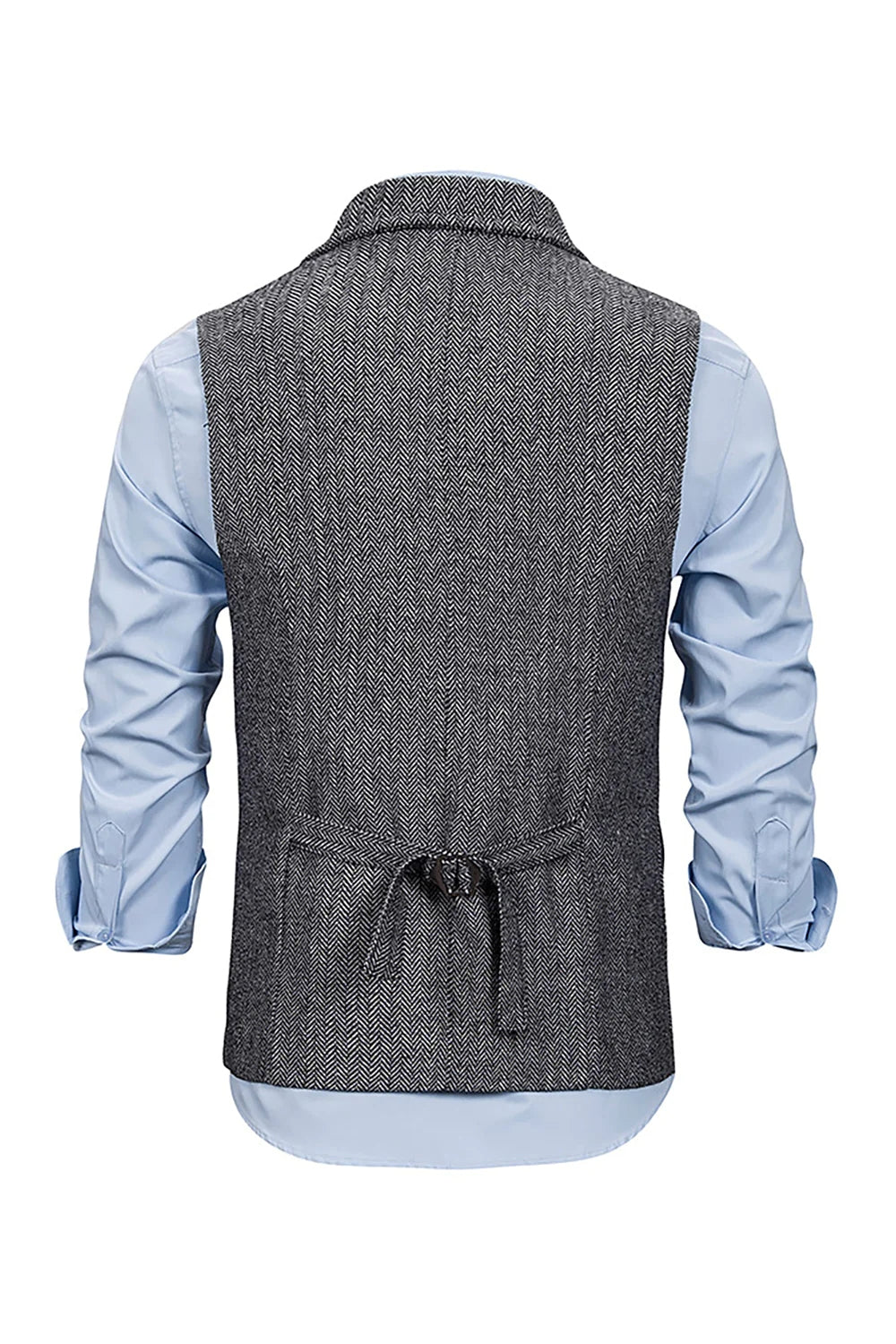 Chaleco de solapa gris con muescas para hombre con conjunto de accesorios