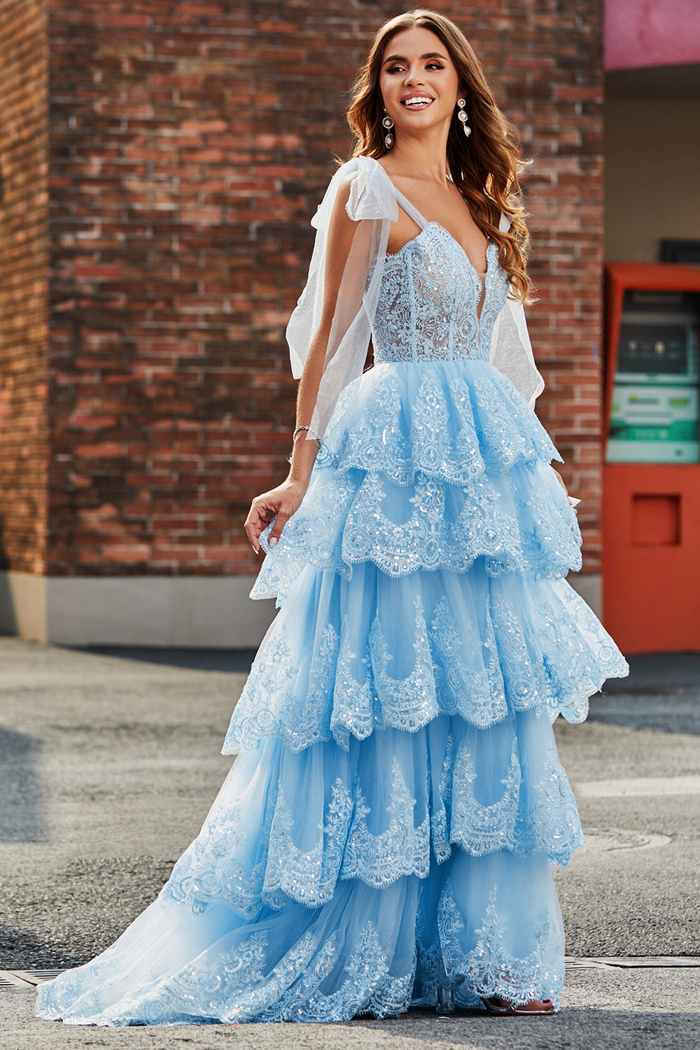 Vestido de fiesta con tirantes de tul y lazo para mujer con accesorio
