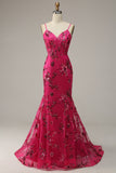 Lentejuelas Rosa Sirena Vestido de Graduación