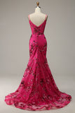 Lentejuelas Rosa Sirena Vestido de Graduación