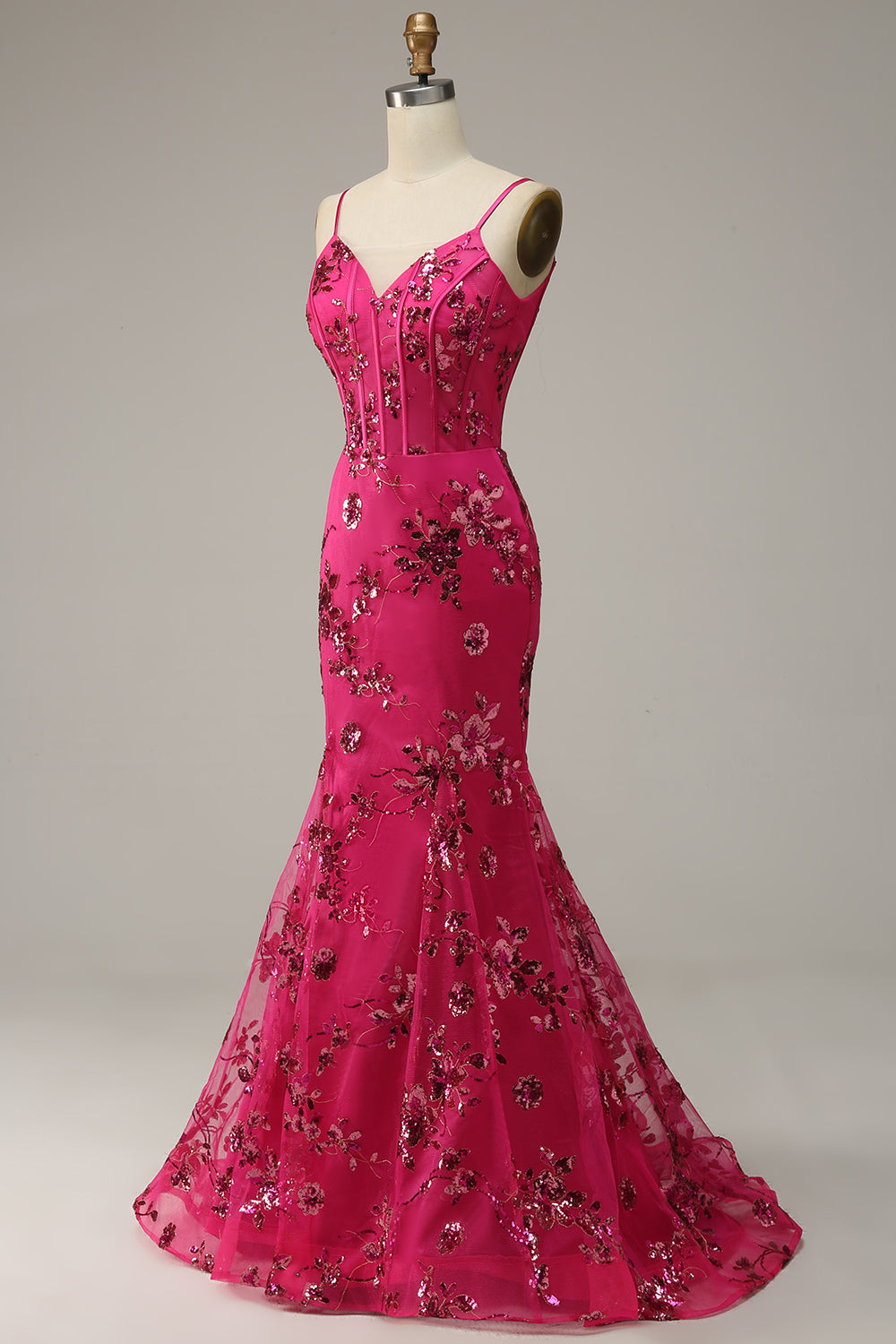 Lentejuelas Rosa Sirena Vestido de Graduación