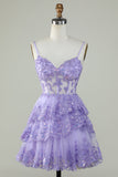 Lindo A Line Spaghetti Straps Dark Blue Sparkly Corset Homecoming Dress