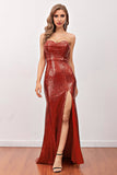 Vestido de fiesta largo de sirena de lentejuelas rojas