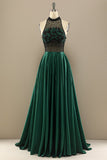 Vestido verde oscuro moldeado largo de fiesta con las flores