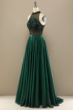 Vestido verde oscuro moldeado largo de fiesta con las flores