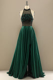 Vestido verde oscuro moldeado largo de fiesta con las flores