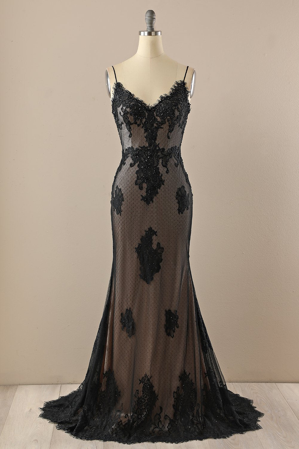 Negro V cuello con cuentas vestido de fiesta