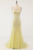 Vestido de fiesta larga de sirena púrpura claro con apliques