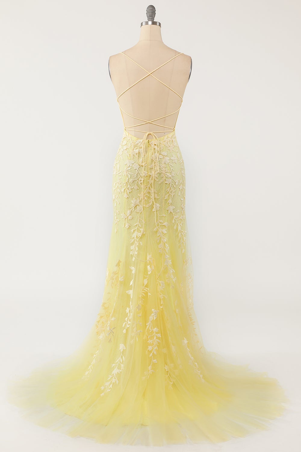Vestido de fiesta larga de sirena púrpura claro con apliques