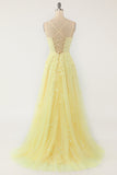 Vestido de fiesta de tul púrpura con apliques