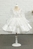 Ivory Sequins Flower Girl Vestido con Lazo