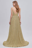 Dorado Vestido Largo de Fiesta Escote A