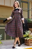Vestido midi negro a cuadros vintage