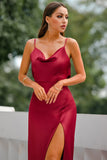 Vestido largo de fiesta sirena burdeos