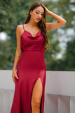 Vestido largo de fiesta sirena burdeos