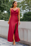 Vestido largo de fiesta sirena burdeos