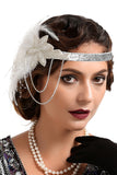 1920 Negro y pluma del oro con cuentas diadema