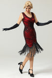Rojo y Negro profundo cuello en V vestido de la aleta del 1920
