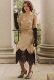 1920 Champagne vestido de las lentejuelas de la franja
