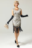 1920 de plata de las lentejuelas vestido de la franja