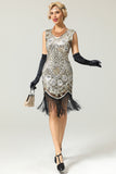 1920 de plata de las lentejuelas vestido de la franja
