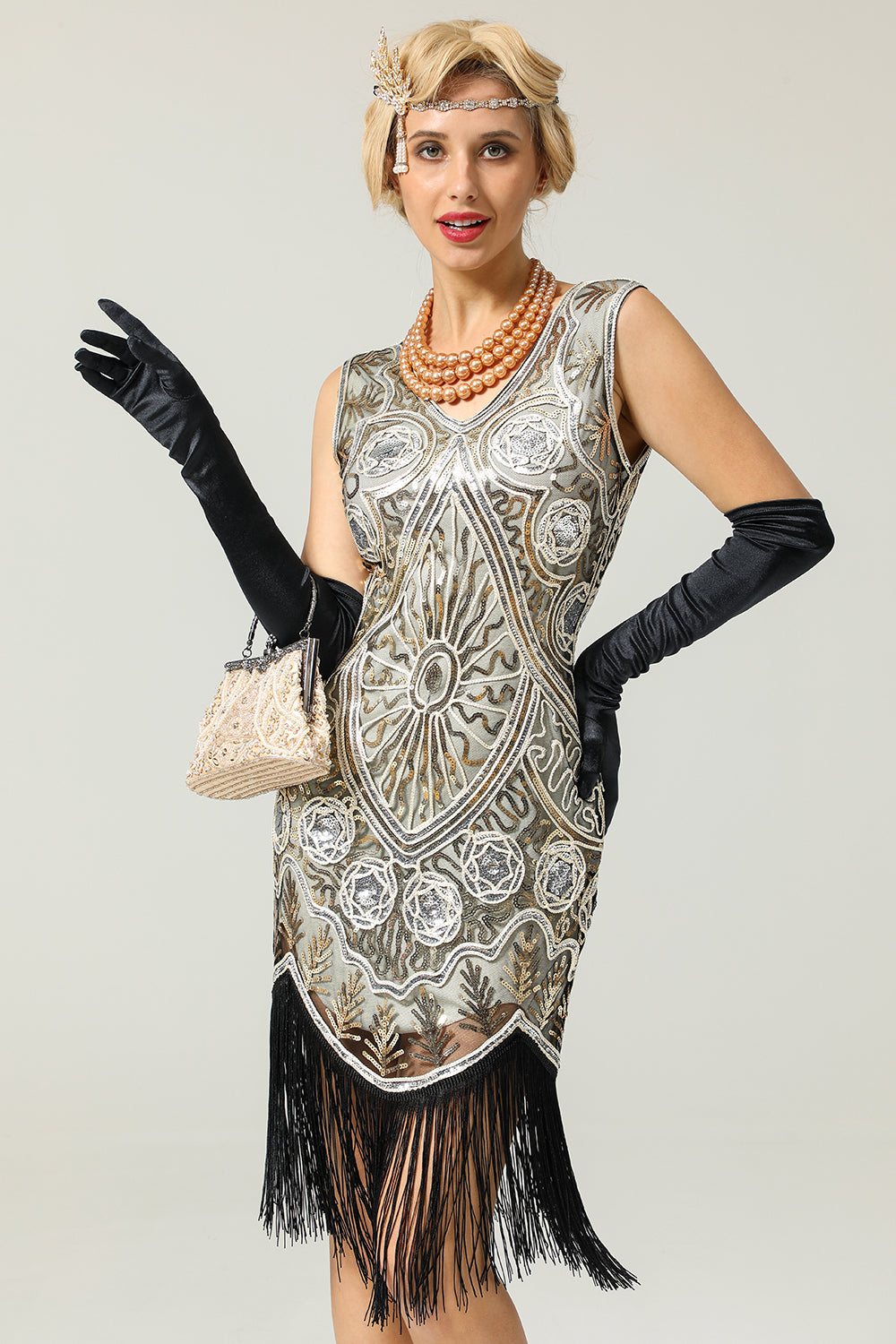 1920 de plata de las lentejuelas vestido de la franja