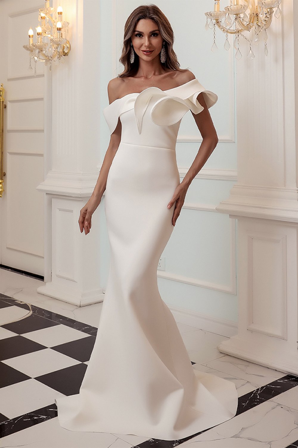 Un hombro sirena negro vestido de fiesta