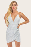 Vestido de cóctel Bodycon de lentejuelas de plata
