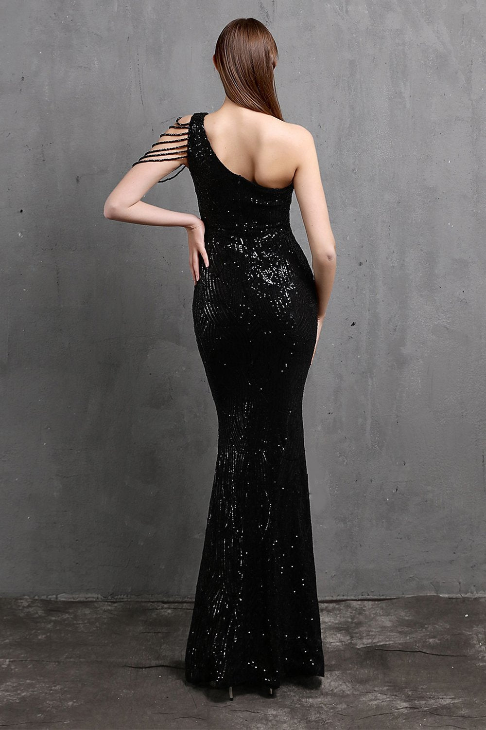 Oro sirena un hombro lentejuelas vestidos de fiesta