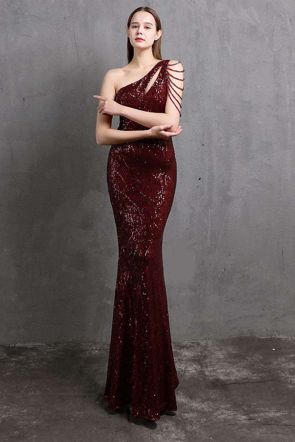 Oro sirena un hombro lentejuelas vestidos de fiesta
