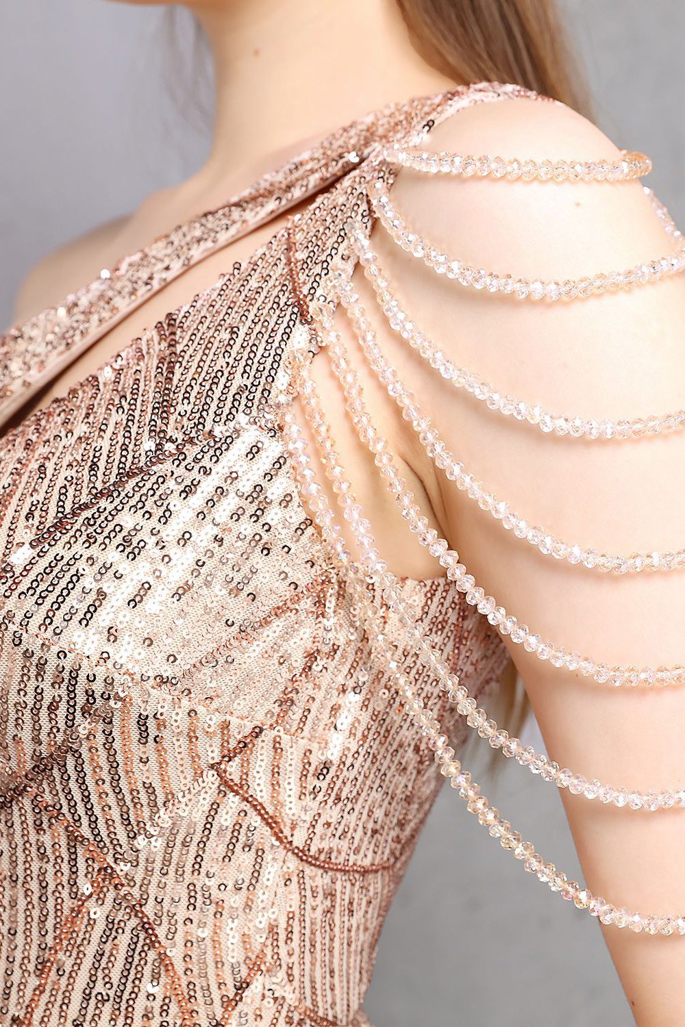 Oro sirena un hombro lentejuelas vestidos de fiesta