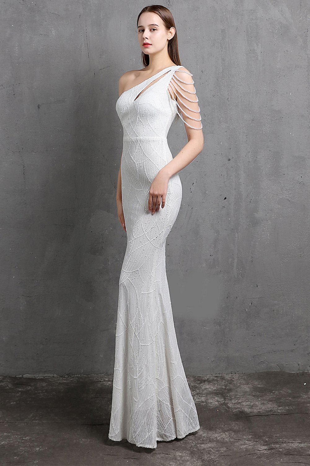Oro sirena un hombro lentejuelas vestidos de fiesta